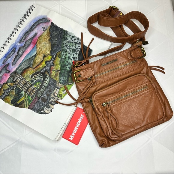 Montana West Handbags - NWT! Montana West Crossbody Multi Pocket Bag for Women Soft Washed Leather